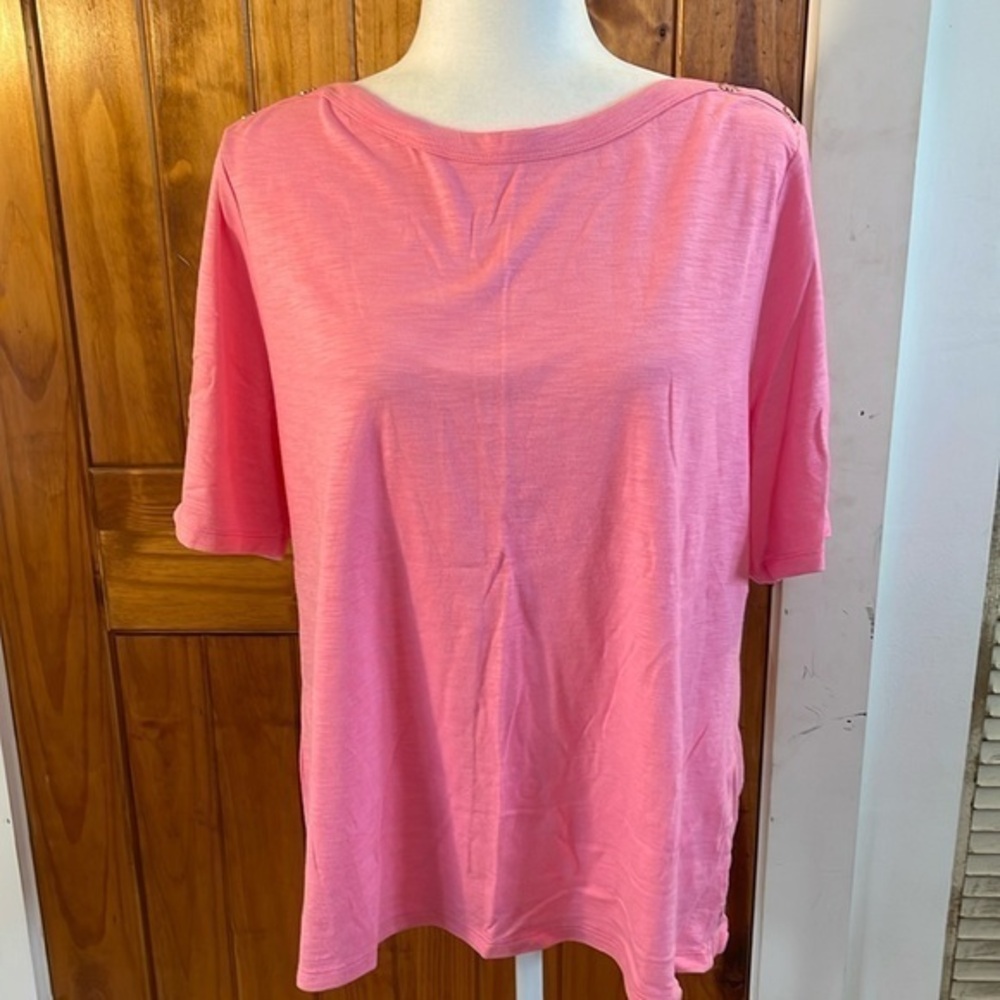 Talbots Petite Hot Pink Short Elbow Sleeve Tee Shirt NWOT XLP Barbie